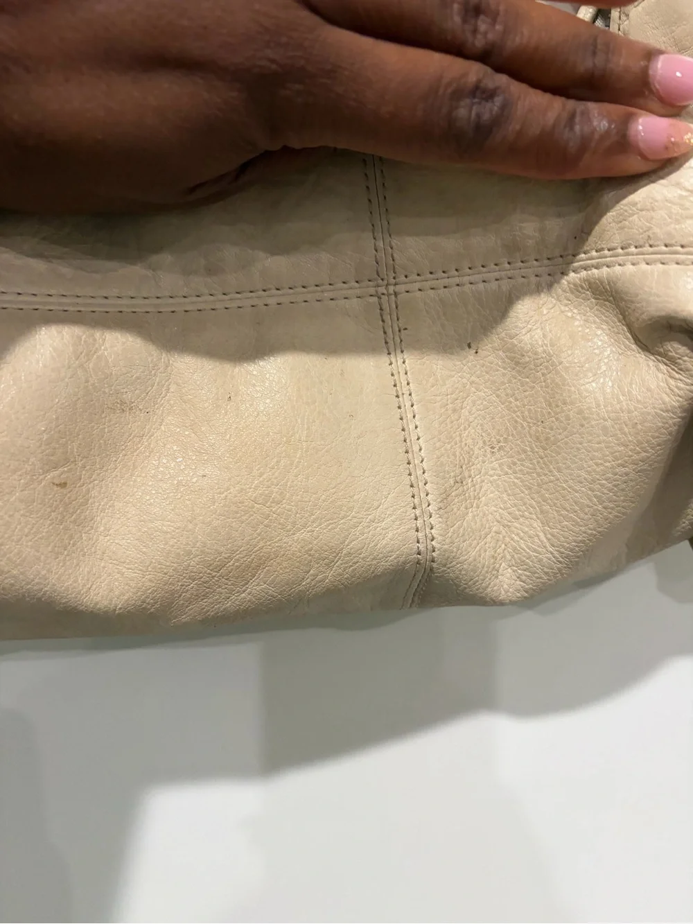 Coach Ashley Cream Leather Hobo with Metallic Trim and Dark Handles